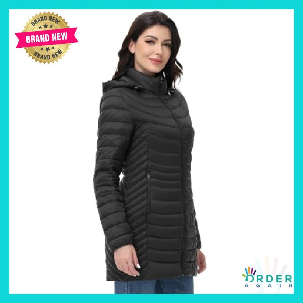 Mid-Length Packable Puffer Jacket Lightweight Hoo… - image 3